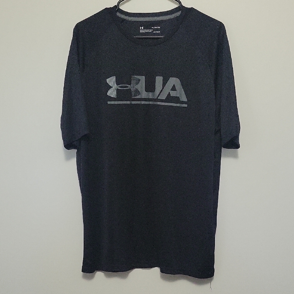 Under Armour Men's Black Heatgear Short Sleeve Tee Gray Logo Size XL